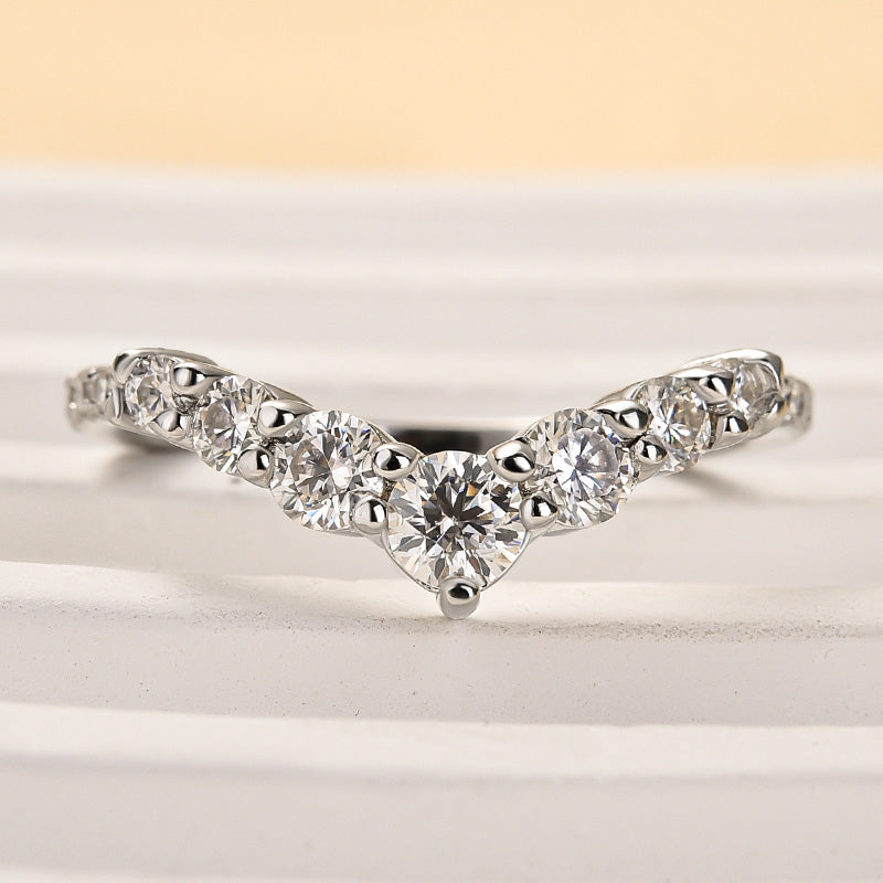 DSC-8359-1 S925 Maxine Moissanite Curved Design Thin Stacking Wedding Band In Sterling Silver - Image 1