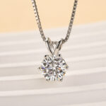 S925 1.0Ct Moissanite Classic Round Cut Pendant Necklace - Image 2