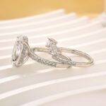 S925 2PC 5.0Ct Oval Cut Engagement Ring with Enhancer Pear Cut Wedding Band - Image 4