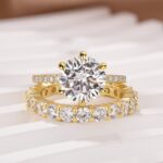 S925 Moissanite 2.0Ct Round Cut Yellow Gold Wedding Ring Set - Image 5