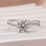 Moissanite 2.0Ct Cushion Cut Twist Engagement Ring Travel Ring In Sterling Silver - Image 5