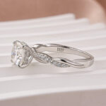 Moissanite 2.0Ct Cushion Cut Twist Engagement Ring Travel Ring In Sterling Silver - Image 6