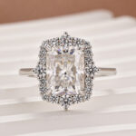 S925 Maxine Moissanite Vintage 3.0 Carat Halo Radiant Cut Engagement Ring In Sterling Silver - Image 11