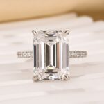 S925 10Ct Emerald Cut Engagement Ring With Hidden Halo In Sterling Silver - Image 3
