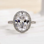 S925 Halo Oval Cut Simulated Diamond Engagement Ring - Image 3