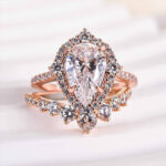 S925 Elegant Rose Gold 2.2 Carat Halo Pear Cut Bridal Ring Set In Sterling Silver - Image 4