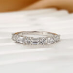 S925 Fashion Yellow Gold Half Emerald & Round Cut Diamond Wedding Band In Sterling Silver - Image 9