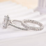 S925 Maxine Noble Halo Emerald Cut Wedding Ring Set - Image 5