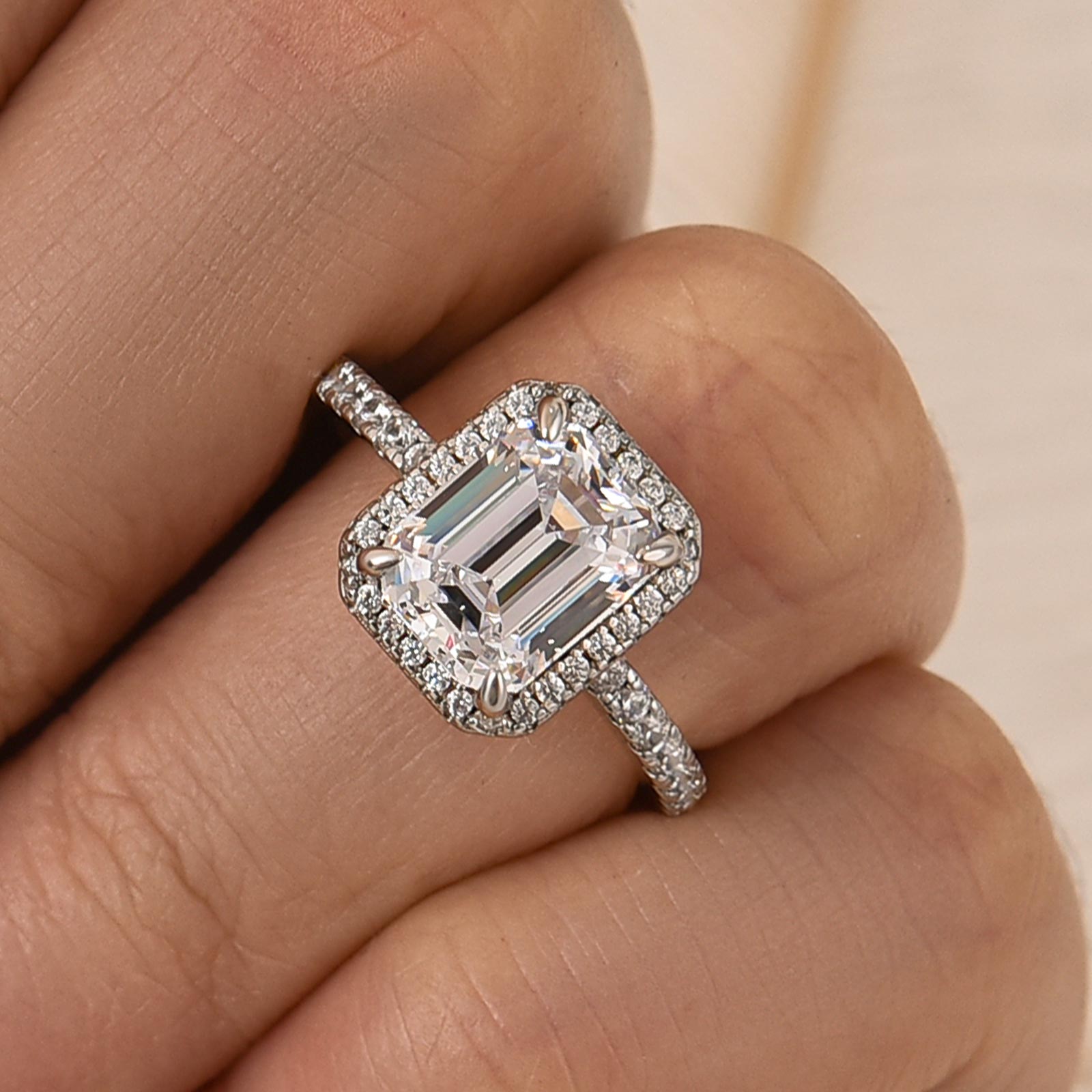 DSC-93902-8yh8MM S925 Fancy 2.5Ct Emerald Cut Halo Engagement Ring For Woman In Sterling Silver - Image 1