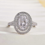S925 Luxury Split Shank Double Halo Oval Cut Engagement Ring In Sterling Silver - Image 3