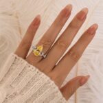 S925 4.5Ct Pear Cut Yellow Stone With Design Marquise Side Stone Engagement Rings - Image 2