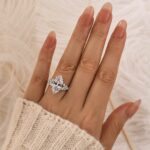 S925 4.0Ct Marquise Cut White Stone with Two Design Side Stone White Gold Engagement Ring In Sterling Sliver - Image 2