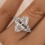 S925 4.0Ct Marquise Cut White Stone with Two Design Side Stone White Gold Engagement Ring In Sterling Sliver