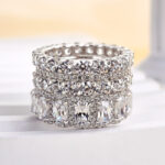 S925/Brass Luxurious Cushion Cut 4PC Wedding Band Set For Women In Sterling Silver - Image 4