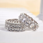 S925/Brass Luxurious Cushion Cut 4PC Wedding Band Set For Women In Sterling Silver - Image 5