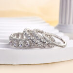 S925/Brass Luxurious Cushion Cut 4PC Wedding Band Set For Women In Sterling Silver - Image 6