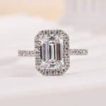 S925 Maxine Attractive Halo Emerald Cut Engagement Ring - Image 5