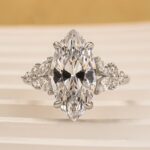 S925 4.0Ct Marquise Cut White Stone with Two Design Side Stone White Gold Engagement Ring In Sterling Sliver - Image 3
