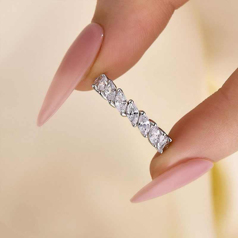 DSC-9780-1745208058 S925 Marquise Cut Half Wedding Band In Sterling Silver - Image 1
