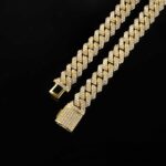 S925 12mm 20" Yellow Gold 925 Sterling Silver Big Box Clasp 2-Row Iced Out Handset Miami Cuban Chain Necklace - Image 2