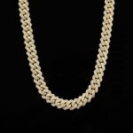S925 12mm 20" Yellow Gold 925 Sterling Silver Big Box Clasp 2-Row Iced Out Handset Miami Cuban Chain Necklace - Image 3