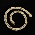 S925 12mm 20" Yellow Gold 925 Sterling Silver Big Box Clasp 2-Row Iced Out Handset Miami Cuban Chain Necklace