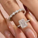 Moissanite 4.0Ct Oval Cut/4.0 Ct Round Cut/3.5Ct Radiant Cut Engagement Ring With Round Cut Wedding Band Wedding Ring Set - Image 4