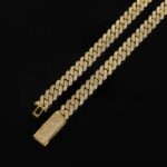 S925 8mm 20" Yellow Gold 925 Sterling Silver Long Box Clasp 2-Row Iced Out Handset Miami Cuban Chain Necklace - Image 2
