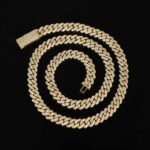 S925 8mm 20" Yellow Gold 925 Sterling Silver Long Box Clasp 2-Row Iced Out Handset Miami Cuban Chain Necklace