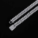 12mm 20" White Gold Big Box Clasp 2-Row Iced Out Handset Miami Cuban Chain Necklace - Image 2