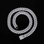 12mm 20" White Gold Big Box Clasp 2-Row Iced Out Handset Miami Cuban Chain Necklace