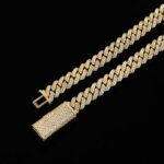 10mm 20" Yellow Gold  Long Box Clasp 2-Row Iced Out Handset Miami Cuban Chain Necklace - Image 2