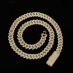 10mm 20" Yellow Gold  Long Box Clasp 2-Row Iced Out Handset Miami Cuban Chain Necklace
