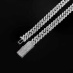 10mm 20" White Gold Long Box Clasp 2-Row Iced Out Handset Miami Cuban Chain Necklace - Image 2
