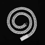 10mm 20" White Gold Long Box Clasp 2-Row Iced Out Handset Miami Cuban Chain Necklace
