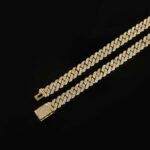 8mm 20" Yellow Gold Big Box Clasp 2-Row Iced Out Handset Miami Cuban Chain Necklace - Image 2
