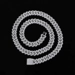 10mm 20" White Gold Big Box Clasp 2-Row Iced Out Handset Miami Cuban Chain Necklace