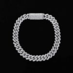 8mm 8" White Gold Long Box Clasp 2-Row Iced Out Handset Miami Cuban Chain Bracelet