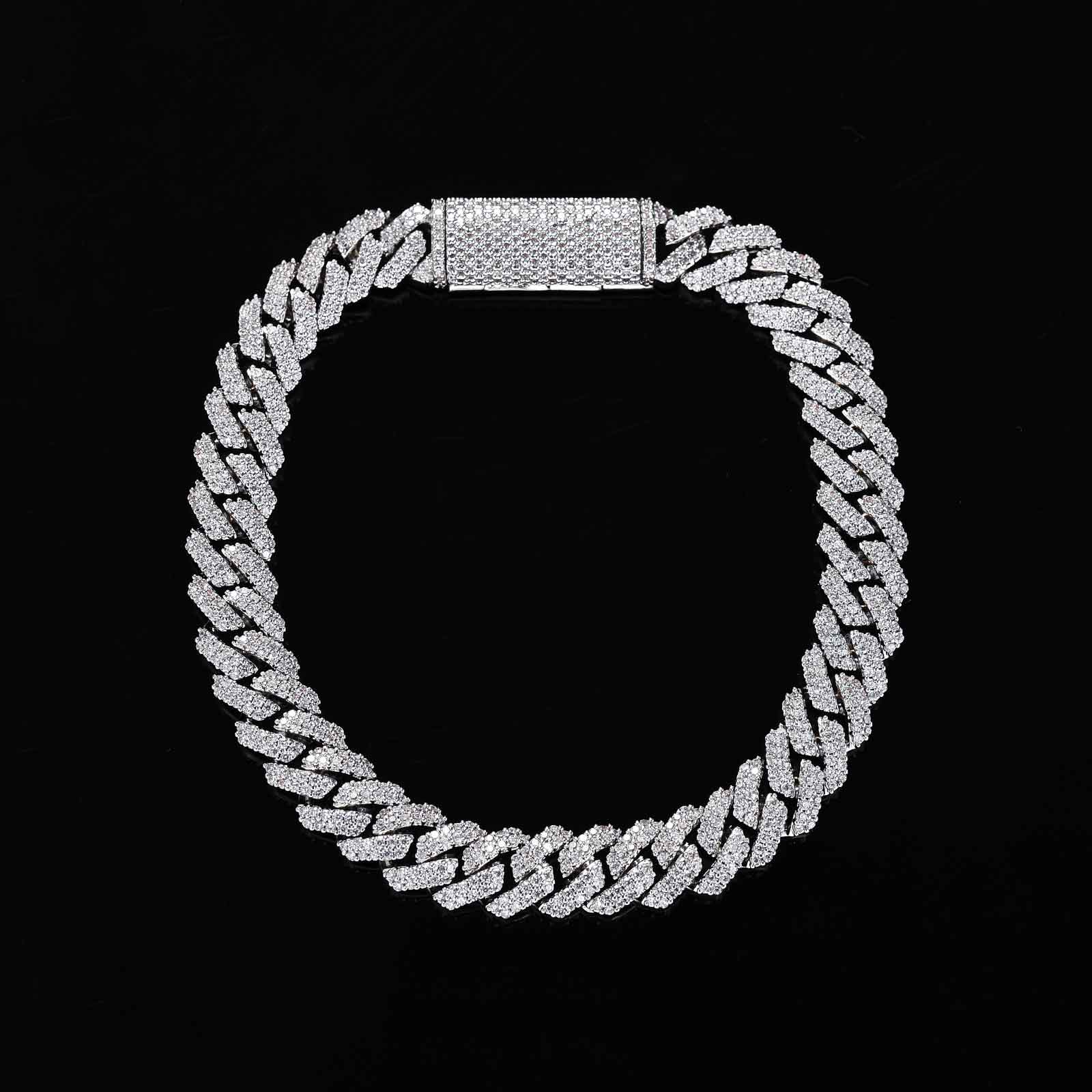 DSC-99261-ZwkAE4 8mm 8" White Gold Long Box Clasp 2-Row Iced Out Handset Miami Cuban Chain Bracelet - Image 1