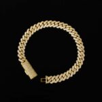S925 8mm 8" Yellow Gold 925 Sterling Silver Long Box Clasp 2-Row Iced Out Handset Miami Cuban Chain Bracelet