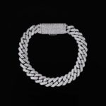 10mm 8" White Gold Long Box Clasp 2-Row Iced Out Handset Miami Cuban Chain Bracelet - Image 3