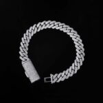 10mm 8" White Gold Long Box Clasp 2-Row Iced Out Handset Miami Cuban Chain Bracelet