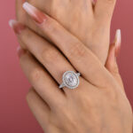 S925 Luxury Split Shank Double Halo Oval Cut Engagement Ring In Sterling Silver - Image 2