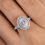 S925 Luxury Split Shank Double Halo Oval Cut Engagement Ring In Sterling Silver