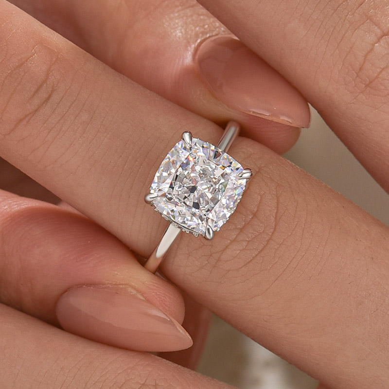 ER1057PS-2 S925 3.5Ct Cushion Cut Hidden Halo Engagement Ring Promise Ring For Her - Image 1