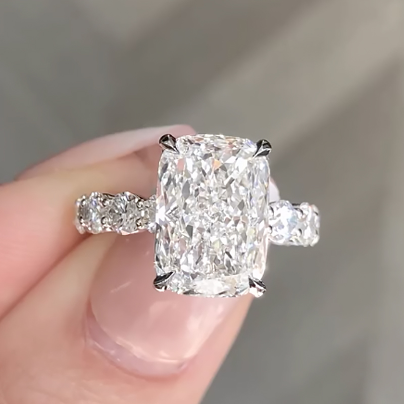 ER1071PS S925 Gorgeous Elongated Crushed Ice 9.0 Carat Cushion Cut Engagement Ring - Image 1
