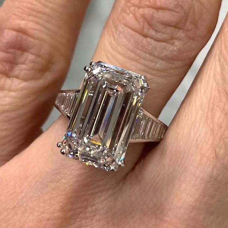 ER1095PS-2 S925 Luxury Big Emerald Cut Engagement Ring In Sterling Silver - Image 1