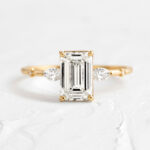 S925 Classic Yellow Gold Emerald Cut Three Stone Engagement Ring For Women In Sterling Silver - Image 4