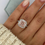 S925 Excellent Halo Radiant Cut Pink Stone Engagement Ring - Image 2