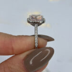 S925 Excellent Halo Radiant Cut Pink Stone Engagement Ring - Image 4